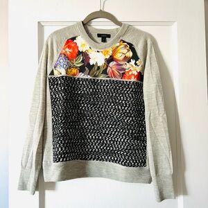 J.Crew floral and grey mix media sweater. Size XS